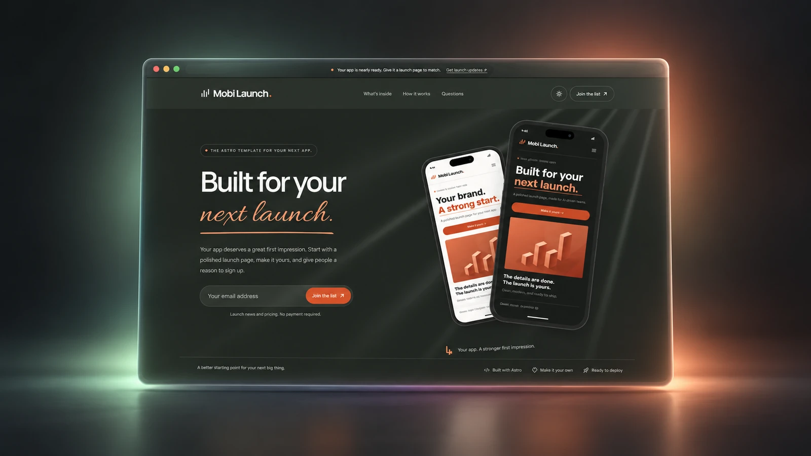 Mobi Launch Premium Astro Template preview